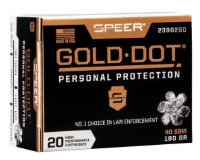 Speer .40S&amp;W 180gr HP Gold Dot -20 Round Box